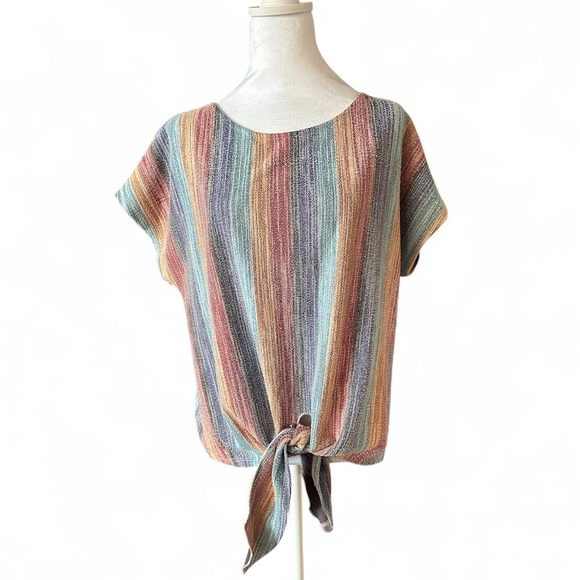 New Anthropologie W5 Women's Shirt Knit Top Size Medium with Tie Front Stripe - Picture 2 of 6